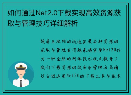 如何通过Net2.0下载实现高效资源获取与管理技巧详细解析